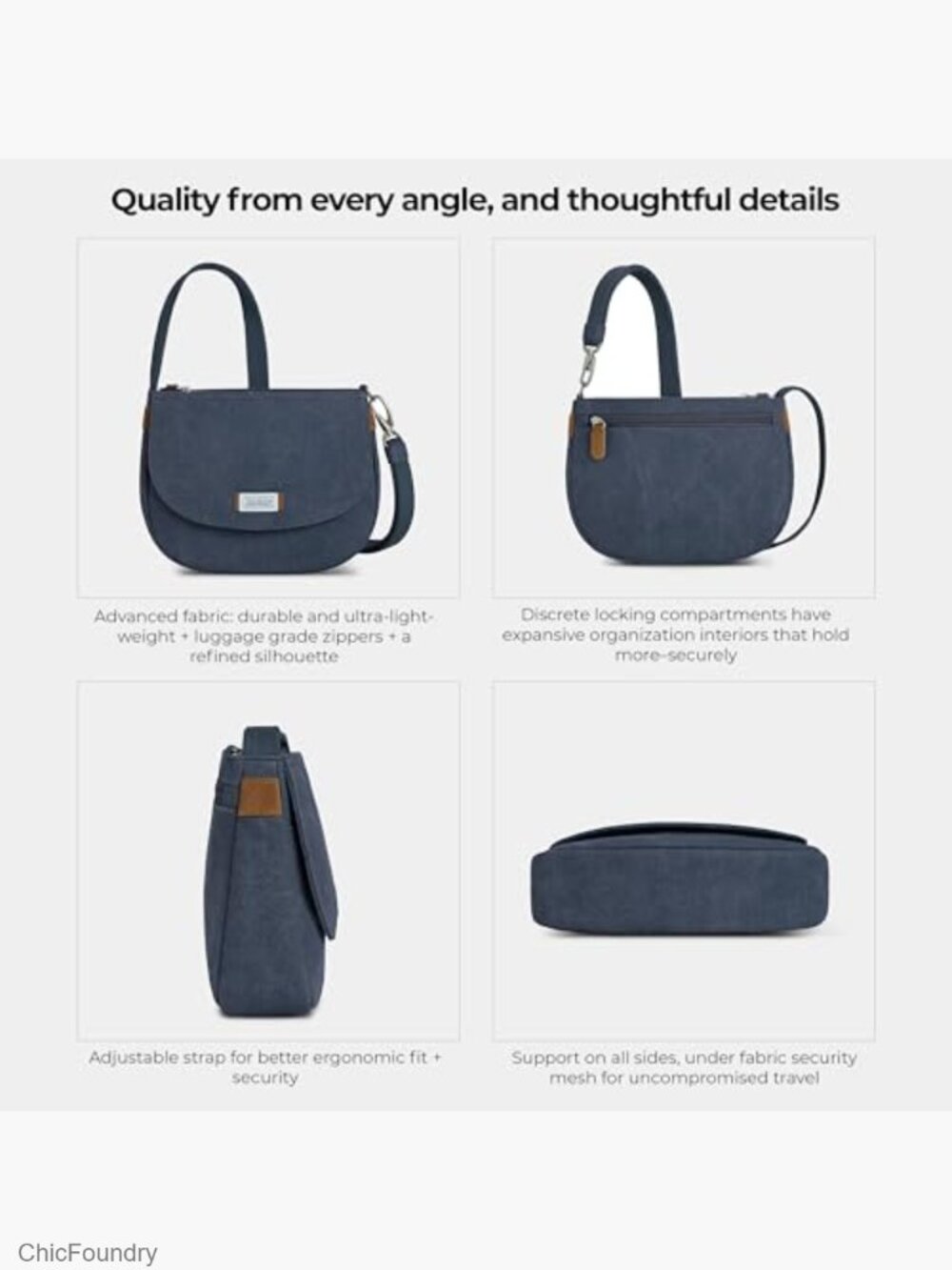 Anti-Theft Saddle Crossbody Canvas Bag Locking Compartments RFID - Picture 6 of 7